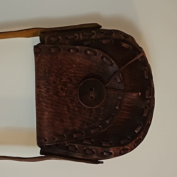 VTG 1970s Brazilian Leather Rustic Boho Braided Strap Saddle Bag - Picture 3 of 10